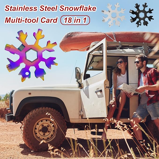 9 Packs Snowflake Multi ToolSnowflake Wrench/Bottle Opener/Screwdriver Kit 18 in 1 Snowflake MultitoolStainless Steel Portable Star Tool for Christmas Great Gifts