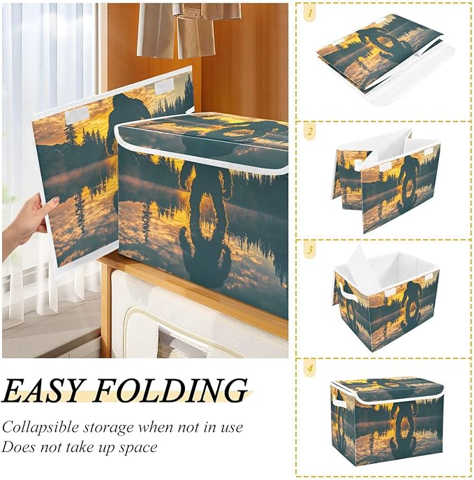 Storage Cube with Lid Lake Sasquatch Print 16.5×12.6×11.8 IN Collapsible Large Capacity Foldable Storage Basket Bin Organizer