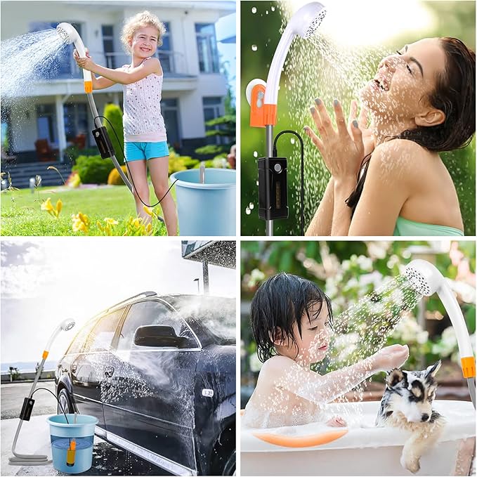 Portable Outdoor Shower with LED Lighting Battery-Driven Pump for Beaches Camping Gardens &amp Hiking