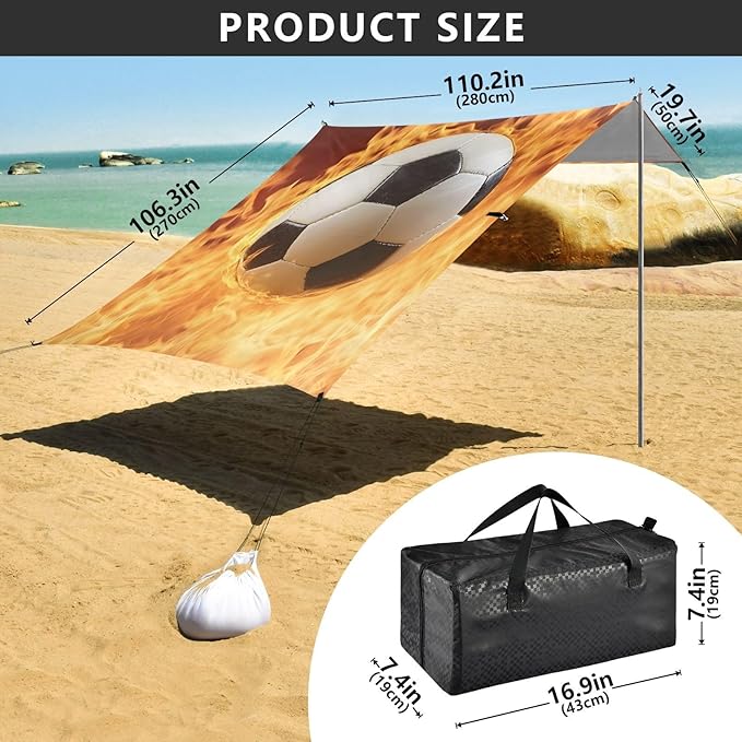 ALAZA Fire Background Football Beach Tent Sun Shelter Portable Canopy Sunshade for Outdoor Camping Picnics Backyard Fun 10x9 ft