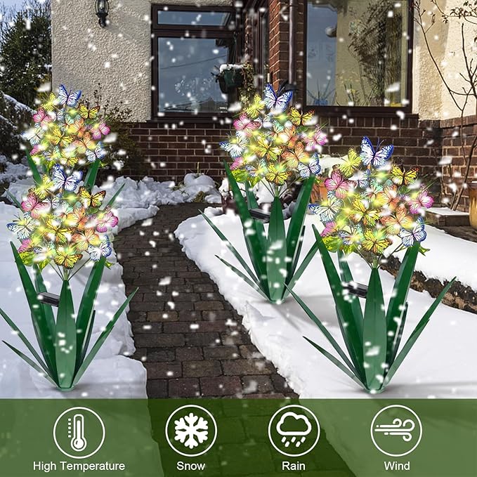 Homight Solar Metal Agave Butterfly Flower Stick Garden Sculpture - Outdoor Gift Christmas Lights Swaying Butterfly Sunflower Lights - Solar Outdoor (2 pcs Green)