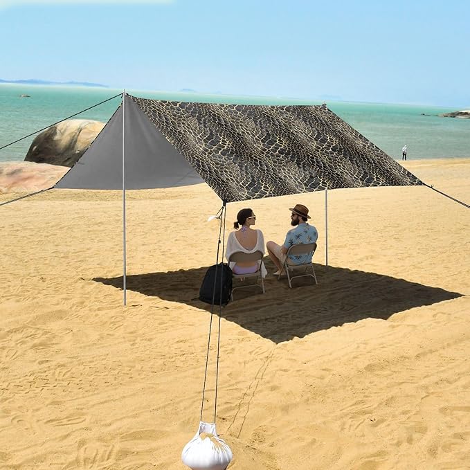 ALAZA Golden Snake Skin Print Beach Tent Sun Shelter UPF50+ Protection Beach Shade Canopy w/ 4 Sandbags for Outdoor Camping Fishing Backyard Fun Picnic 10x9 ft