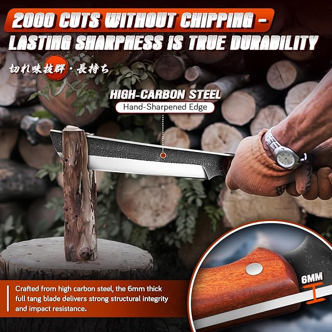 Purple Dragon Japanese Machete Knife for Cutting Trees Heavy Duty Full Tang Survival Machete with Wooden Sheath for Gardening Camping Bushcraft &amp Yard Work Gifts for Outdoor Men Women