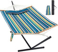 Homgava Two Person Hammock with Stand for Outside Heavy Duty Outdoor Patio Hammock with Portable Steel Stand Large Double Hammocks480lbs Capacity.(Middle Blue Stripes)