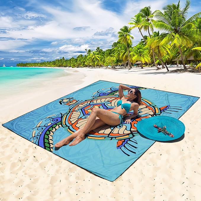 Beach Blanket Waterproof Sandproof Beach Mat 79 X 83/10'x9'for 2-8 Adults Quick Drying Outdoor Picnic Mat Beach Accessories for Travel Camping Hiking
