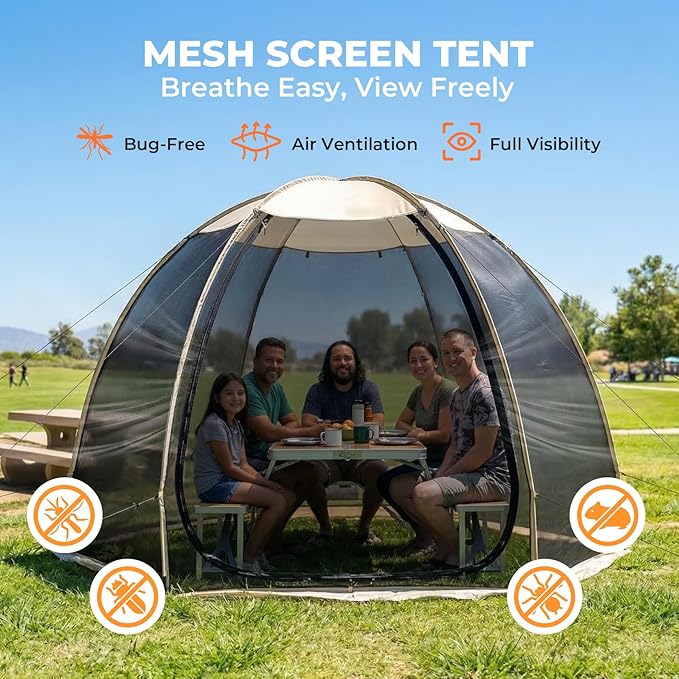 Alvantor® Pop Up Screen House Tent Snap-fit Mesh Screen Gazebo with Peaked Roof Portable Screen Room Canopy Shelter with Sandbags for Camping Backyard Picnic
