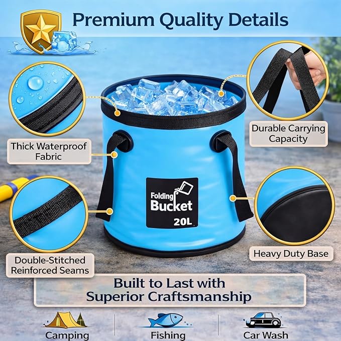 Tessco for you 4 Pcs 20L Collapsible Bucket with Handle 5 Gallon Portable Folding Bucket Foldable Water Container for Camping Hiking Fishing Beach Car Washing