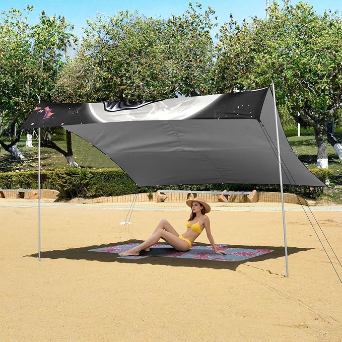 ALAZA Pumpkin Purple Bat Beach Tent Sun Shelter Portable Canopy Sunshade for Outdoor Camping Picnics Backyard Fun 10x9 ft