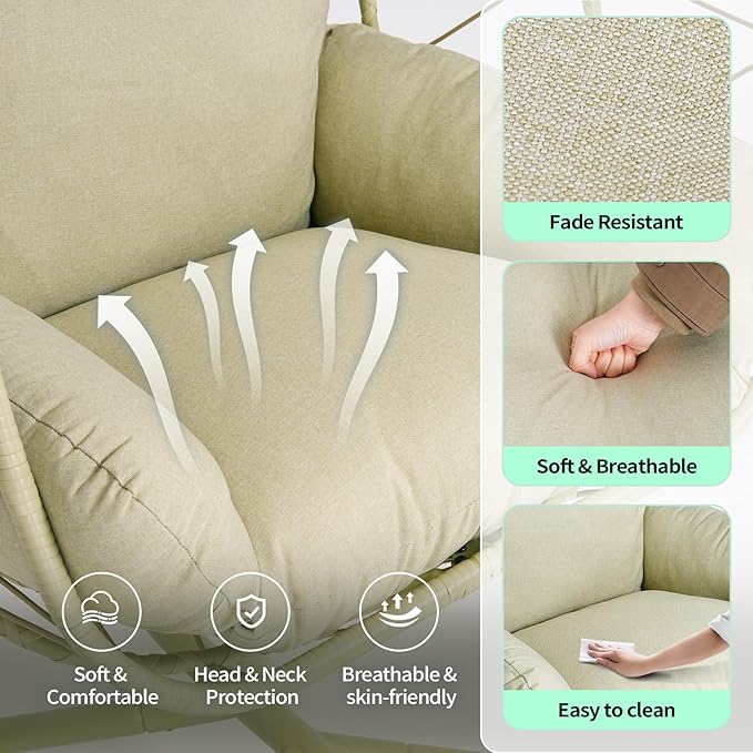 Hanging Egg Chair with Stand Outdoor Indoor Patio Rattan Swing Hammock Chairs with Washable Cushion PE Wicker Swing Chair for Backyard Bedroom Garden (Cyan + Cyan Cushion No Footrest)