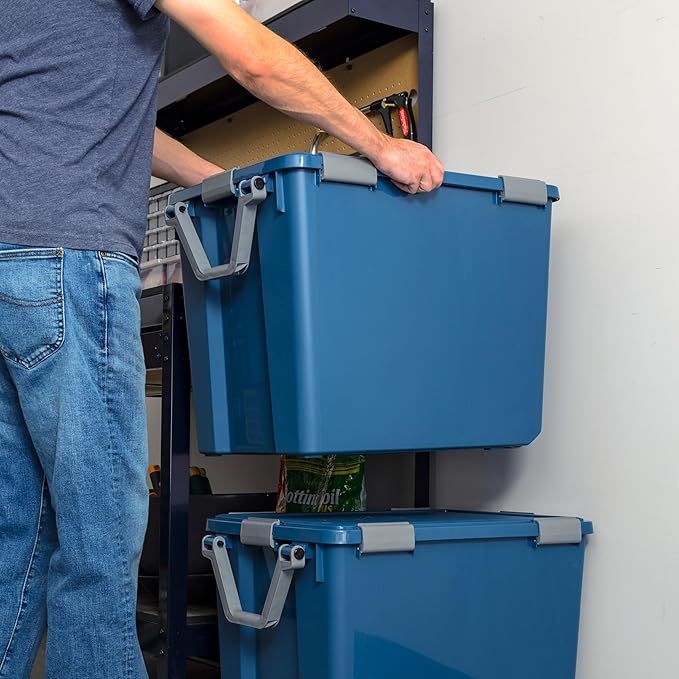 IRIS USA WeatherPro 103 Qt Eco-Friendly Storage Bins with Lids 2 Pack BPA-Free Plastic Gasket Box with Tight Latch and Seal Stackable Nestable Tote Tub - Navy