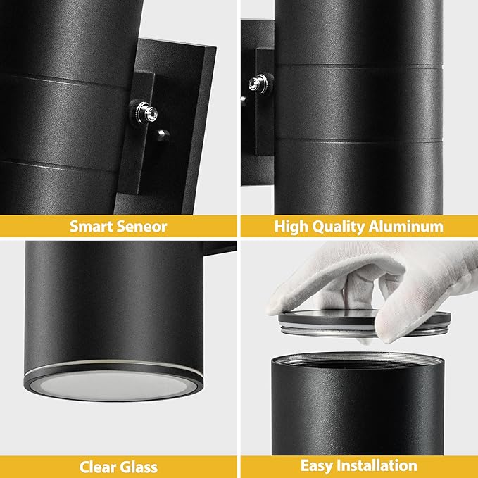 VINYAO Modern Cylinder Wall Lights 11.8 Up and Down Lights Matte BlackDusk to DawnOutdoor Wall LightWaterproofPorch Light Outdoor Light for PatioGarageDoorway