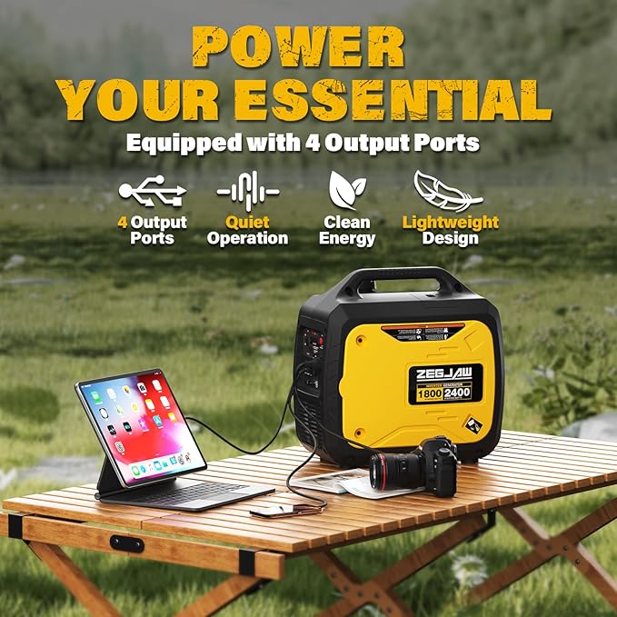 ZEGJAW 2400-Watt Portable Inverter Generator EPA Compliant CO-Sensor Eco-Mode Feature Lightweight &amp Quiet Gas Powered Generators for Home Use