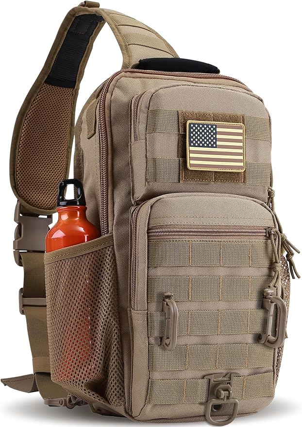 Rover Sling Pack Tactical Shoulder Sling Bag Backpack with Bottle Holder Crossbody Chest Bag Coyote