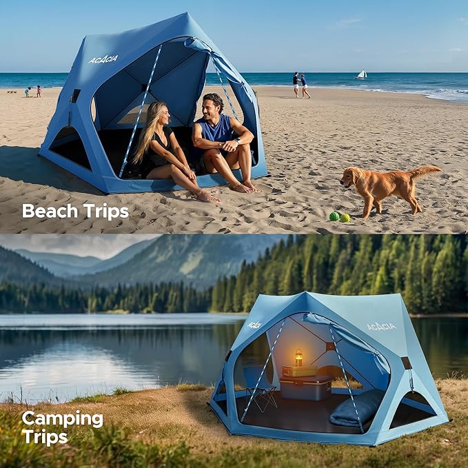 Acacia Beach Tent Sun Shelter | 4-Person Portable Camping Tent with UPF 50+ Protection | Easy Setup Pop up Sun Shade | 10×10ft Privacy Sunshade for Camping &amp Backyard