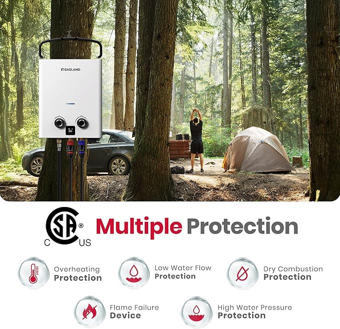 GASLAND Goshower G5 Pro Portable Propane Tankless Water Heater – 1.32 GPM 34000 BTU With Water Pump &amp Strainer Ultra-Slim 5L for Camping Off-Grid Outdoor Shower