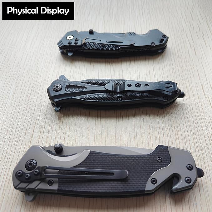 DOOM BLADE 3-piece Spring Assist Folding Pocket Knife with Pocket Clip Hunting Camping Tactical Knives - Military Style - Tactical Knife with Liner Lock