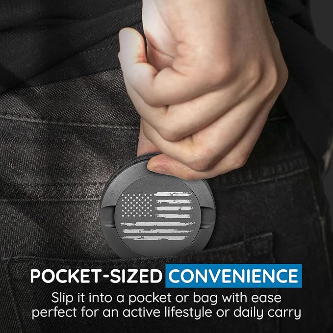 Premium Nicotine Pouch Container | Zyn Metal Can | Moisture &amp Odor Proof Snus Can | Zyn Accessories | Laser Engraved American Flag Design (Gunmetal Gray)