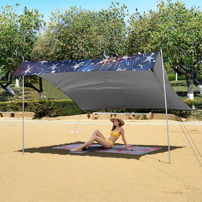 ALAZA Independence Day Flag with Eagles Firework Beach Tent Sun Shelter Portable Canopy Sunshade for Outdoor Camping Picnics Backyard Fun 10x9 ft