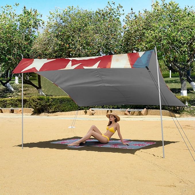 ALAZA Stylish American Bald Eagles with Stars Beach Tent Sun Shelter Portable Canopy Sunshade for Outdoor Camping Picnics Backyard Fun 10x9 ft