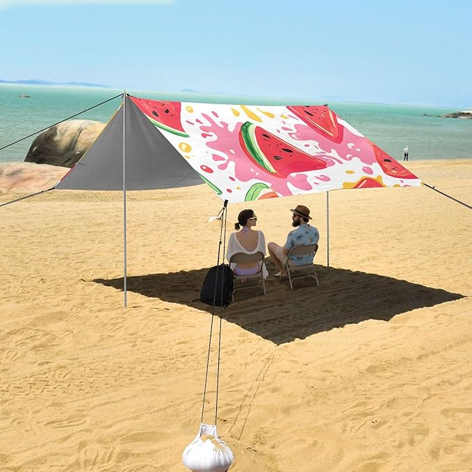 ALAZA Watercolor Watermelon Pattern Beach Tent Sun Shelter Portable Canopy Sunshade for Outdoor Camping Picnics Backyard Fun 10x9 ft
