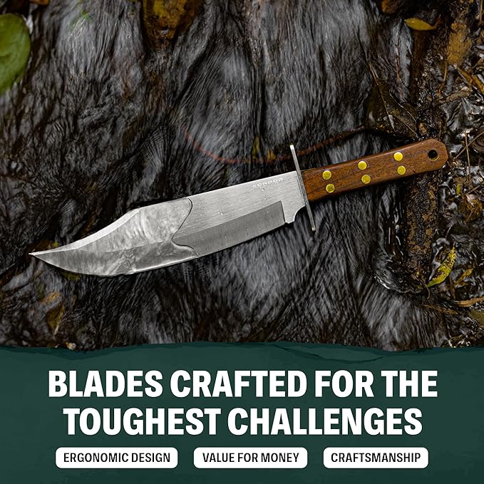 Condor Tool &amp Knife Undertaker Knife - 1075 High Carbon Steel - Full Tang Hunting Knives with Sheath - Walnut Handle - Hand Crafted Welted Leather Sheath - 10.2in Blade - 24 oz
