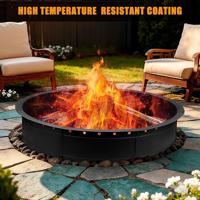 36 Inch Fire Pit Ring Large Outdoor Campfire Pit for Patio Backyard Garden Smokeless Steel Firepit with Air Vent for Efficient Burning &amp Anti-Rust Coating Black Steel