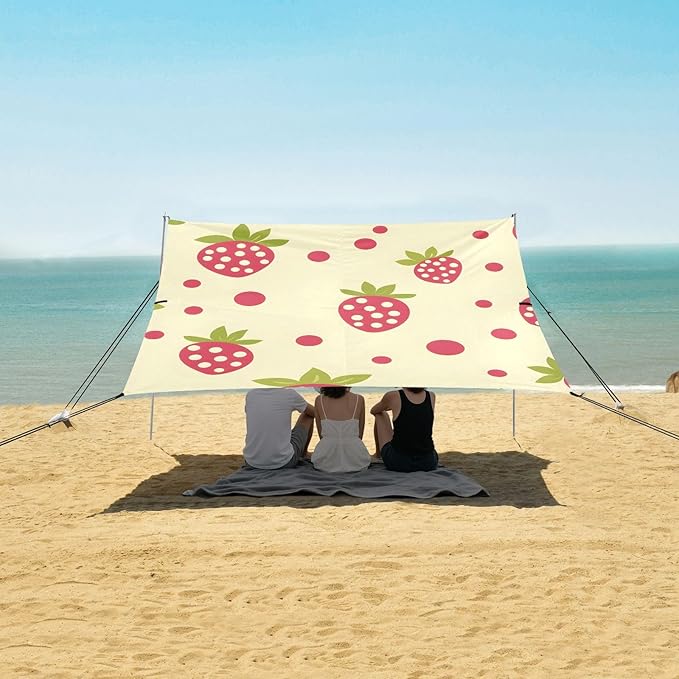 ALAZA Plant Strawberry Tile Abstract Pattern Beach Tent Sun Shelter Portable Canopy Sunshade for Outdoor Camping Picnics Backyard Fun 10x9 ft