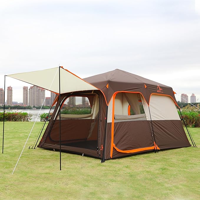 KTT Extra Large Tent 6-10-12-14 Person(A)Family Cabin Tents2 Rooms3 Doors and 3 Windows with MeshStraight WallWaterproofDouble LayerBig Tent for OutdoorPicnicCampingFamily Gathering