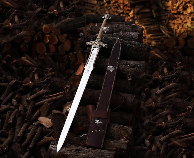 Conan The Barbarian Sword – Real Full Tang Atlantean Swords | 5160 Carbon Steel Brass Fittings &amp Leather Sheath | Medieval Fantasy King Sword Prop | Gift for Him Christmas Viking Gift for Him
