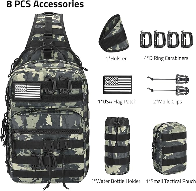 CVLIFE Tactical Sling Bag Backpack for Men Military Shoulder Sling Bag Molle Army Assault Detachable Tactical Bag with Bottle Holder Concealed Carry Daily Day Pack Work Bag for EDC Hiking Shadowstand
