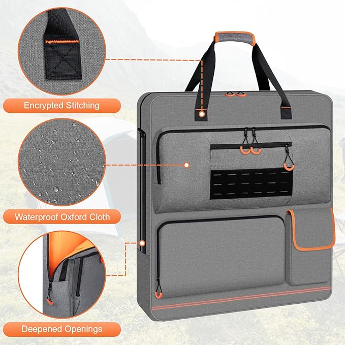 Solar Panel Storage Bag with Orange Lining Deepened Opening Zipper with Pull and Multi-Accessory Space Solar Panel Travel Carrying Case Fit for Jackery SolarSaga 100W 100X 200W Gray