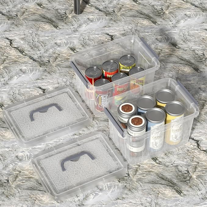 6 Quart Clear Latching Bins with Handle Small Plastic Storage Boxes with Lids 6 Packs