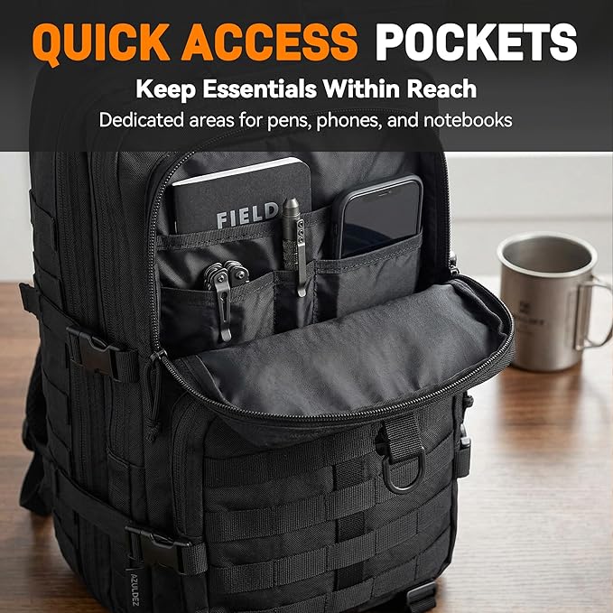 40L Military Tactical Backpack for Men Tactical Laptop Backpack with Molle Waterproof Army 3 Days Assault Pack &amp Bug Out Bag for Hiking (09-Black)