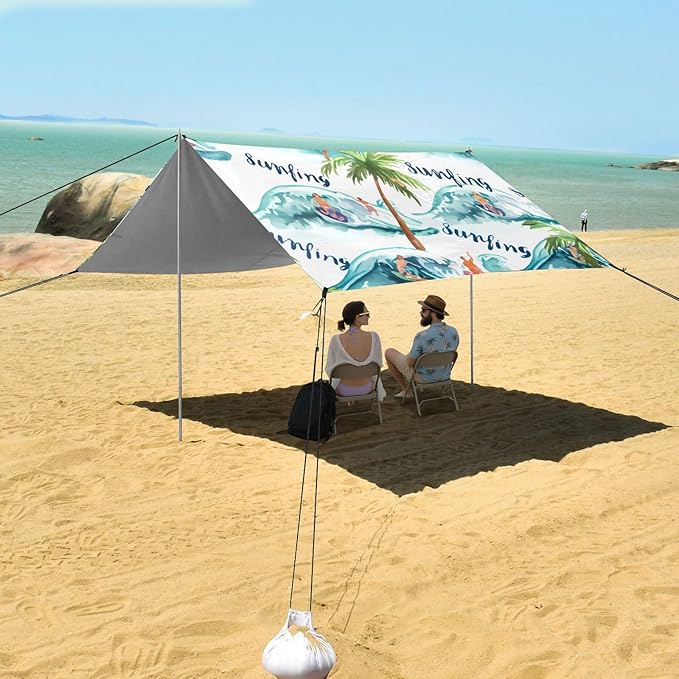 Beach Canopy with Windproof Ropes &amp Sandbags Beach Tent Sun Shade Sun Shelter for Camping Trips Fishing Backyard Fun or Picnics Landscape
