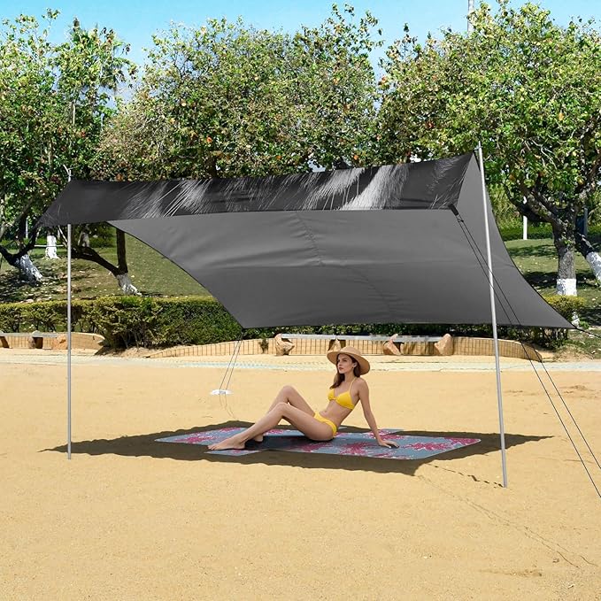 Hunting Tiger Eyes Beach Tent Sun Shelter Set UPF50+ UV Protection 10.5 x 9.19 FT Camping Shade Canopy with Sandbags Sand Anchors Carrying Bag and Others