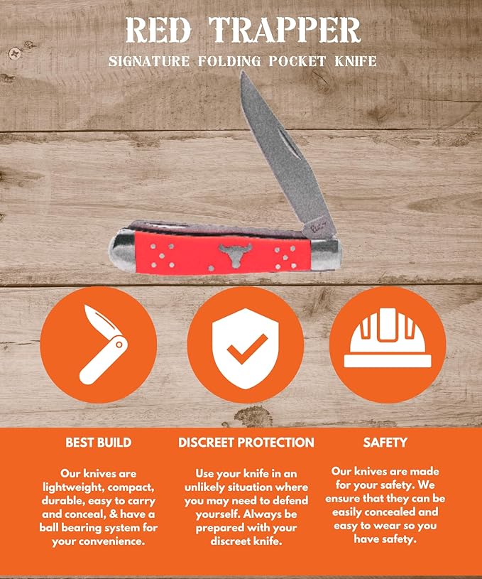 Farrier Knife - Stainless Steel Pocket Knife with Hoof Pick - Red
