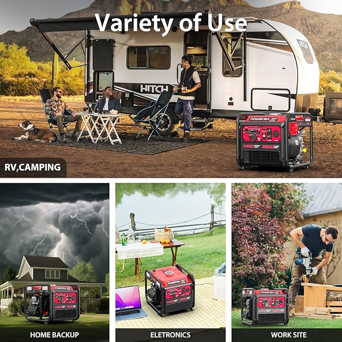 PowerSmart 4400-Watt Gas Powered Portable Inverter Generator CO-Sensor Lightweight for Home Use and Emergency Backup Camping EPA Compliant