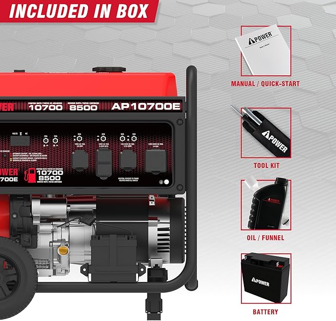 A-iPower 10700-Watt Electric Start Portable Generator Gas Powered Heavy Duty Generator with 459cc OHV Engine for Home Use Jobsite Emergency Power Outages (AP10700E)