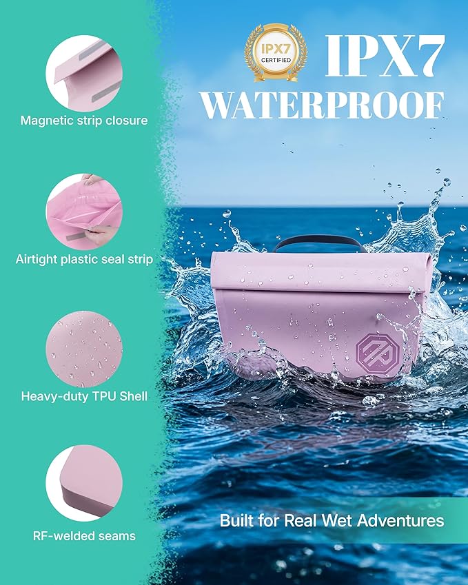 niphean IPX7 Waterproof Fanny Pack with Magnetic One-Hand Closure Durable Waterproof Dry Bag for Kayaking Paddle Boarding Beach Cruise Essentials 2.5L Phone Pouch Dry Bags for Men Women Pink