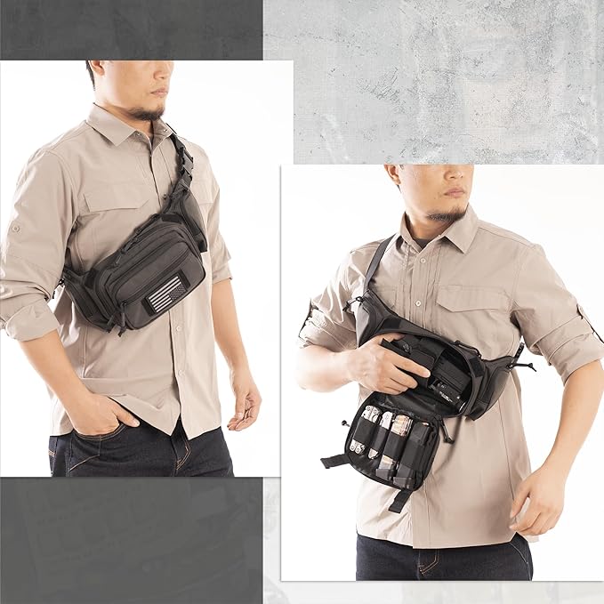 CCW Tactical Fanny Pack for Concealed Carry 500D Nylon Low Profile EDC Waist Bag with Pistol Holster &amp YKK Zippers Everyday Carry Hip Pack (Brown)