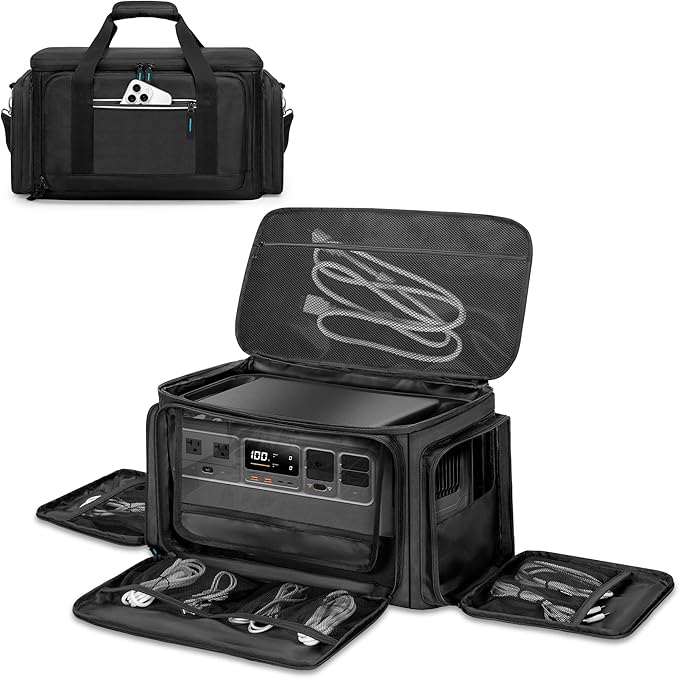 Trunab Portable Station Carrying Case Compatible with DJI 1000 Power Station Generator Protective Shoulder Bag with Transparent Front Panel and Heat-Dissipating Side ZippersBlack