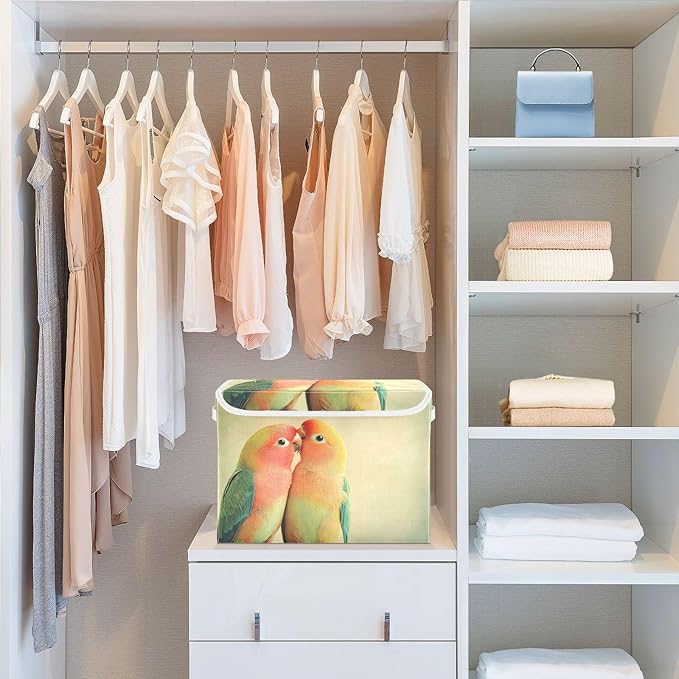 AIXIWAWA Lidded Storage Cube (Love Parrot) Fabric Foldable Closet Bins with Flip Lid and Handles Organizer Basket Container 16.5 x 12.6 x 11.8 IN