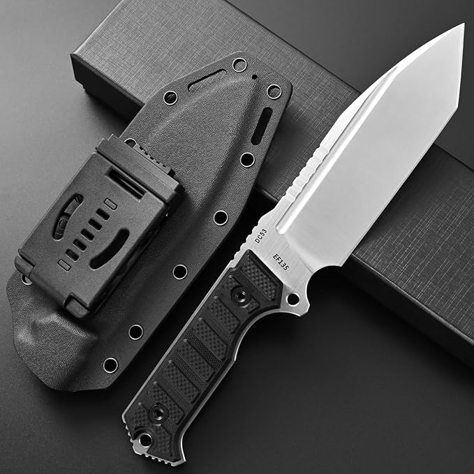 Eafengrow EF135 Fixed Blade Knife DC53 Steel Blade G10 Handle Full Tang Heavy Duty EDC Straight Knifes for Field Working Camping Survival Bushcraft(Silver)