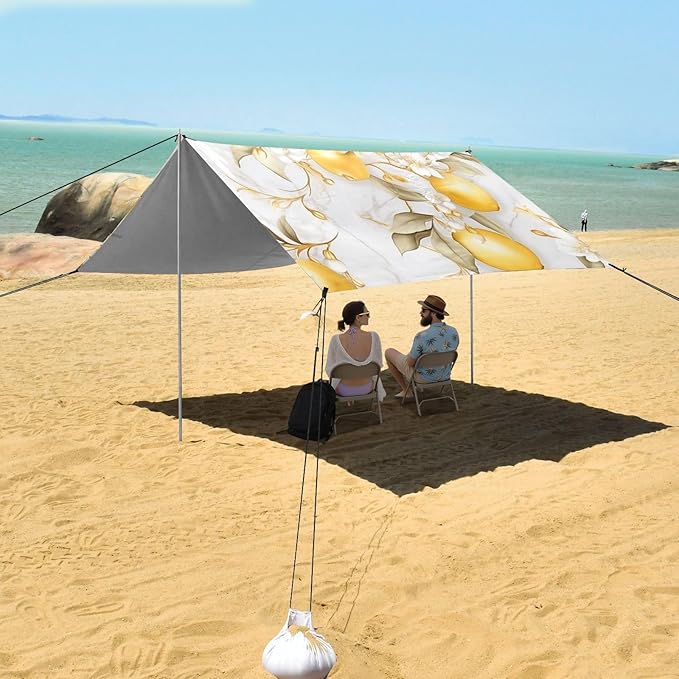ALAZA Lemon Floral Marble Beach Tent Sun Shelter Portable Canopy Sunshade for Outdoor Camping Picnics Backyard Fun 10x9 ft