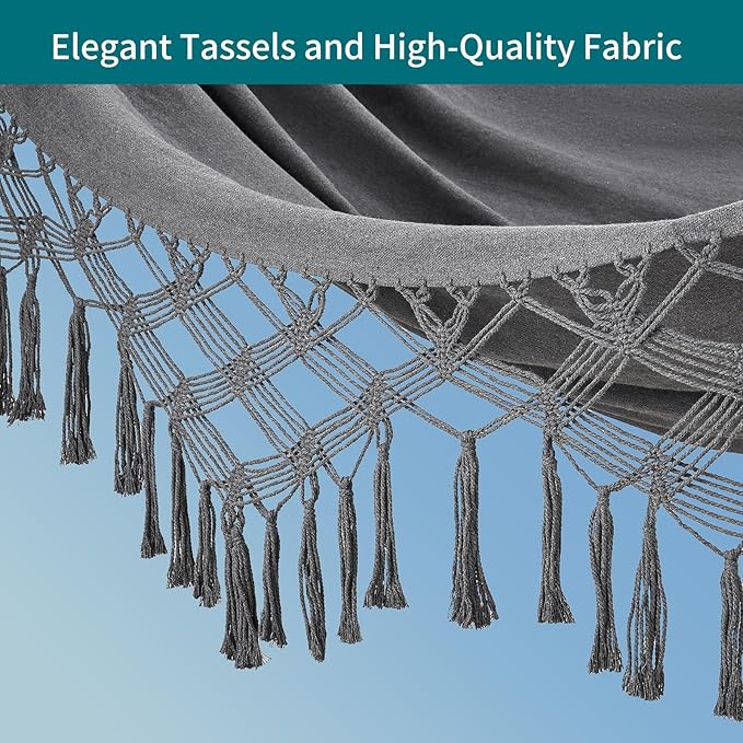 JoyView Boho Macrame Double Hammock with Hanging Ropes &amp Elegant Tassels 86.6x59 Portable Cotton Hammock for Patio Backyard Porch 450LBS Weight Capacity Perfect for Outdoor/Indoor - Dark Grey