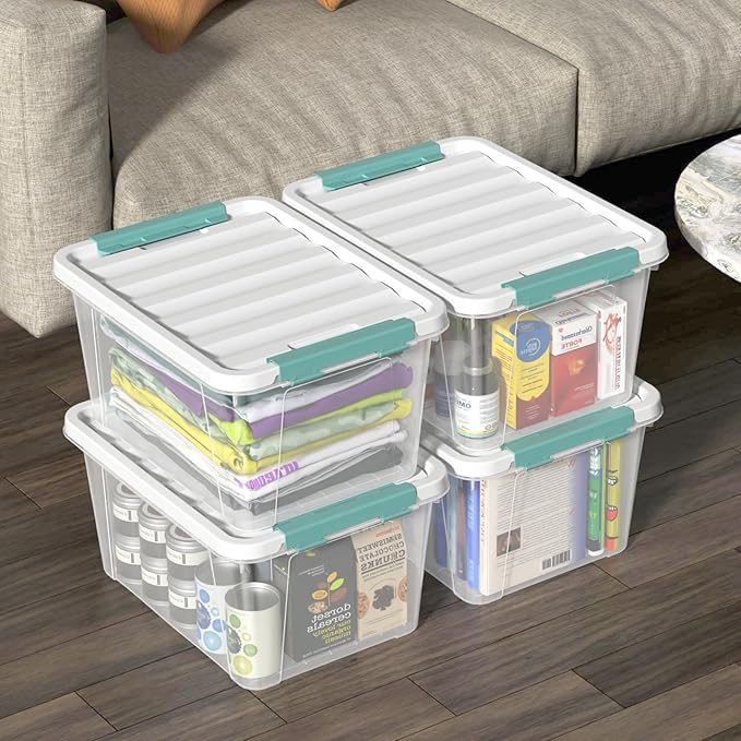 20 Quart Clear Storage Box Plastic Latching Bins with Lids 4 Pack