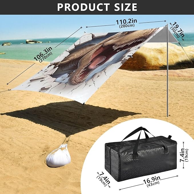 ALAZA Dinosaur Break Through Wall Beach Tent Sun Shelter Portable Canopy Sunshade for Outdoor Camping Picnics Backyard Fun 10x9 ft
