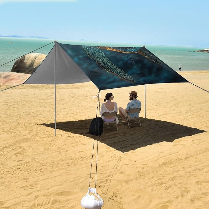 ALAZA Totem Tatto Sea Turtle Beach Tent Sun Shelter UPF50+ Protection Beach Shade Canopy w/ 4 Sandbags for Outdoor Camping Fishing Backyard Fun Picnic 10x9 ft