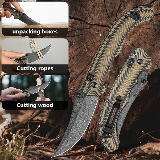 Folding Knife for Men: D2 Steel Blade &amp Carbon Fiber Handle for Hiking Travel and Everyday Carry (EDC) Ergonomic Streamlined Design