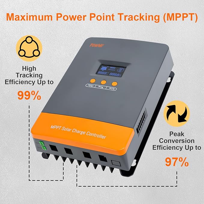 PowMr 80A MPPT Solar Charge Controller 12V 24V 36V 48V Auto Solar Controller PV Input Max 160V Supports up to 12 Parallel Connections Fit for AGM Gel FLD and Lithium【Update - Supports Parallel】